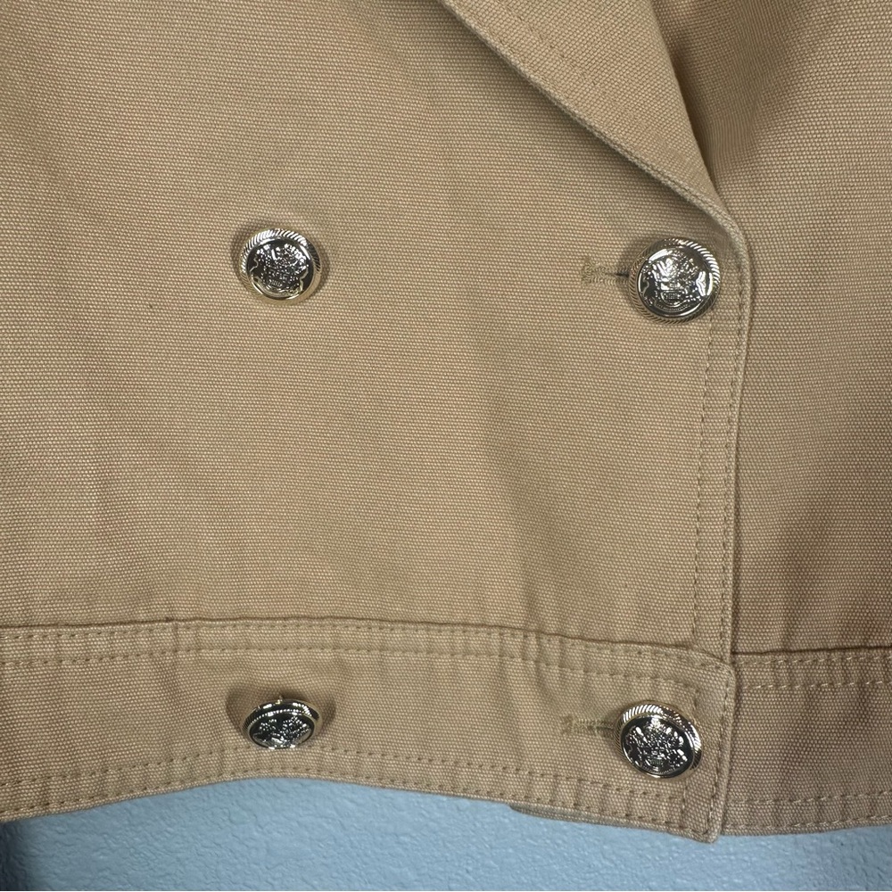 ZARA Women's Medium Tan Double Breasted Cropped Jacket Gold Buttons - Picture 4 of 12